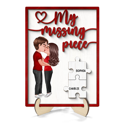 My Missing Piece Couple Kissing Red Themed Valentine‘s Day Gift For Her Gift For Him Personalized 2-Layer Wooden Plaque