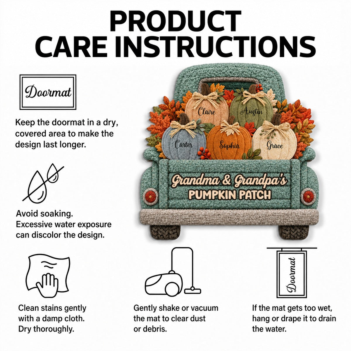 Grandma Grandpa's Pumpkin Patch Truck 2D Flat Printed - Personalized Doormat - Fall Season Decor For Grandparents