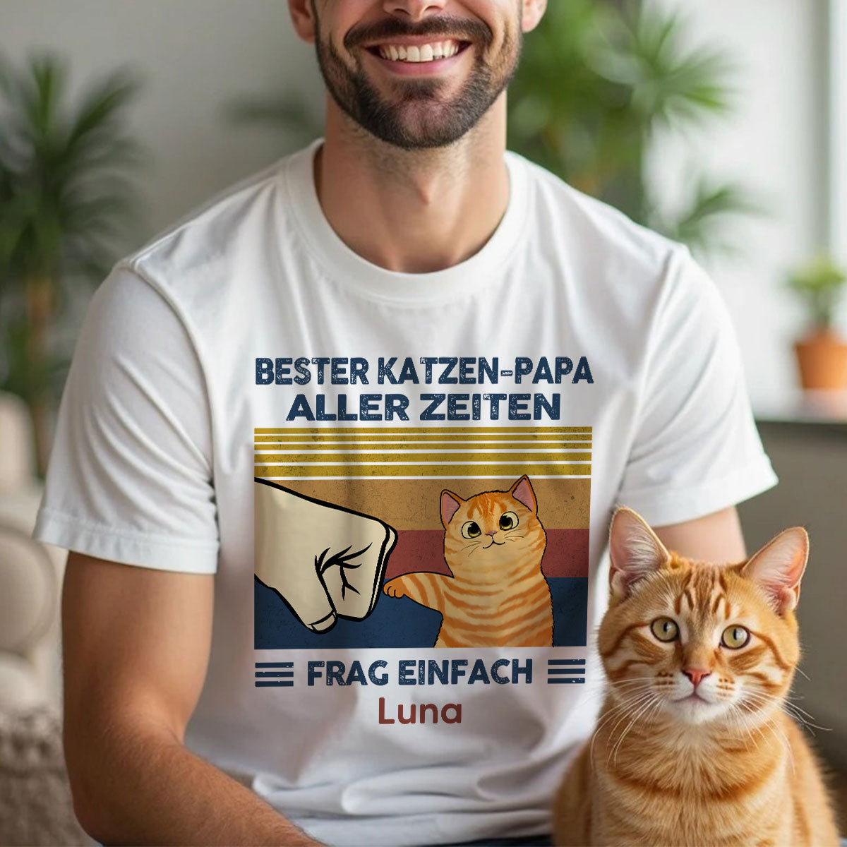 Perfektes Geschenk für Katzenväter – Personalisiertes T-Shirt mit Katzen-Faustgruß