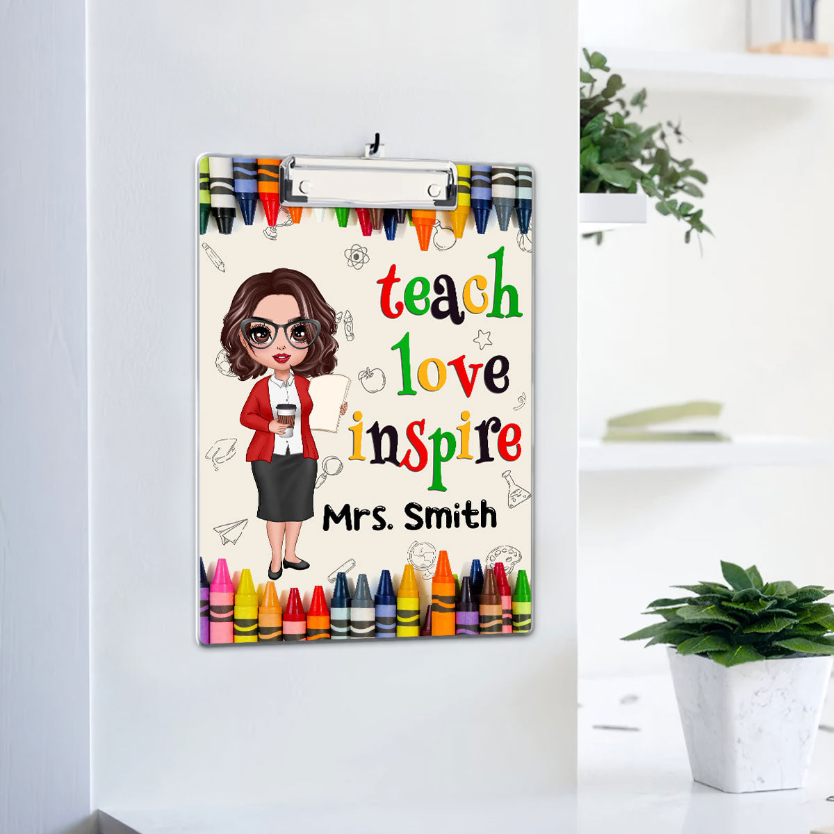 Teacher Teach Love Inspire Personalized Acrylic ClipBoard, Gift For Teacher