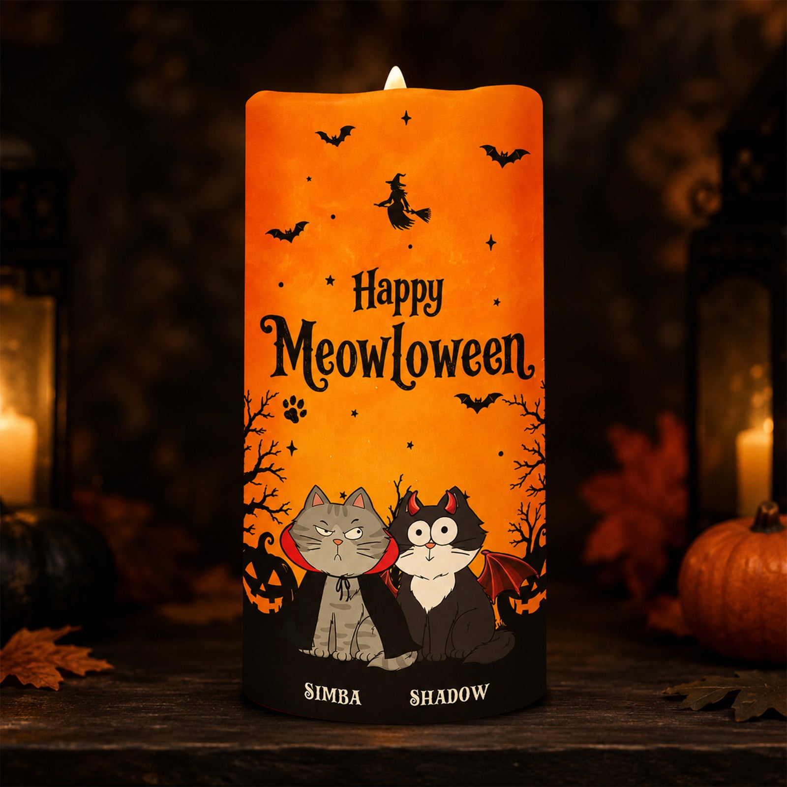 Cat Mom Happy Meowloween - Personalized LED Candle - Purrfect Halloween Decor for Cat Lover