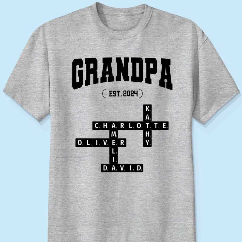 Grandpa Est Date Grandkids Names Crossword Puzzle Personalized Shirt