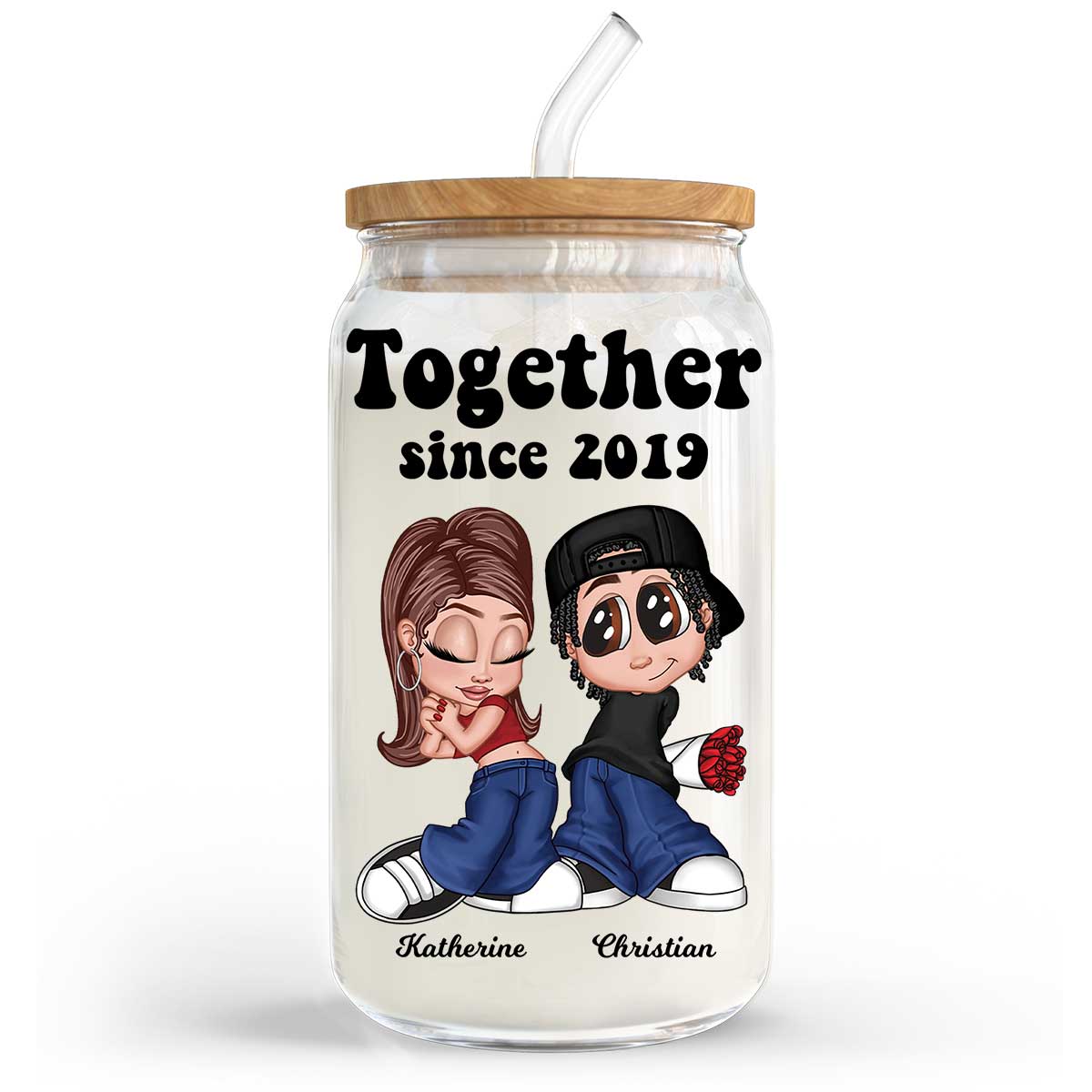 Y2K Couple Gift For Him For Her Personalized Clear Glass Can