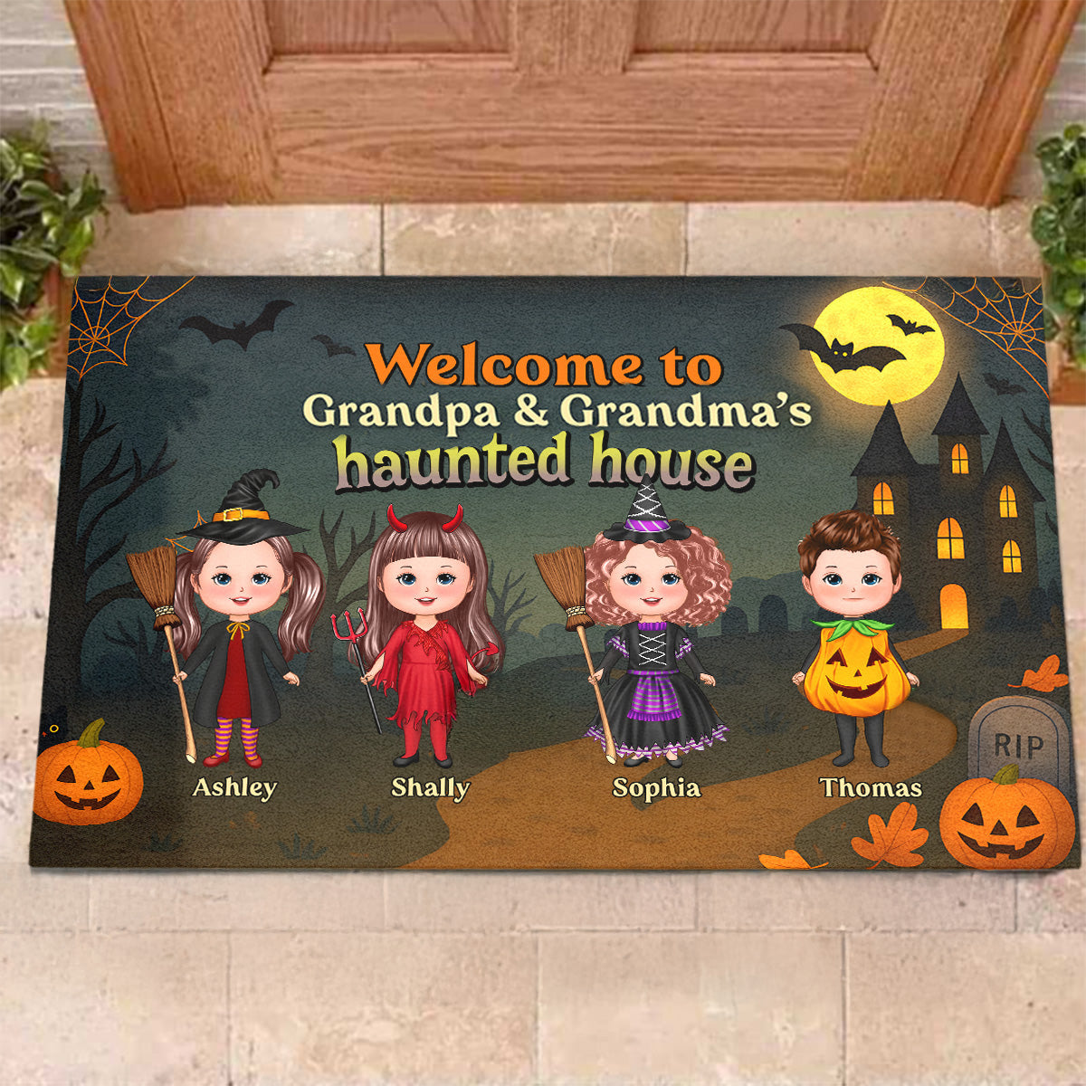 Halloween Welcome To Grandma Grandpa Grandparents Haunted House Personalized Doormat