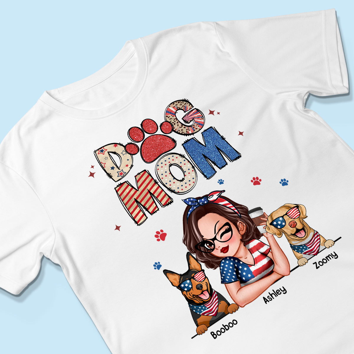 Dog Mom 4th of July America Sparkly Pattern Personalized Shirt, Independence Day