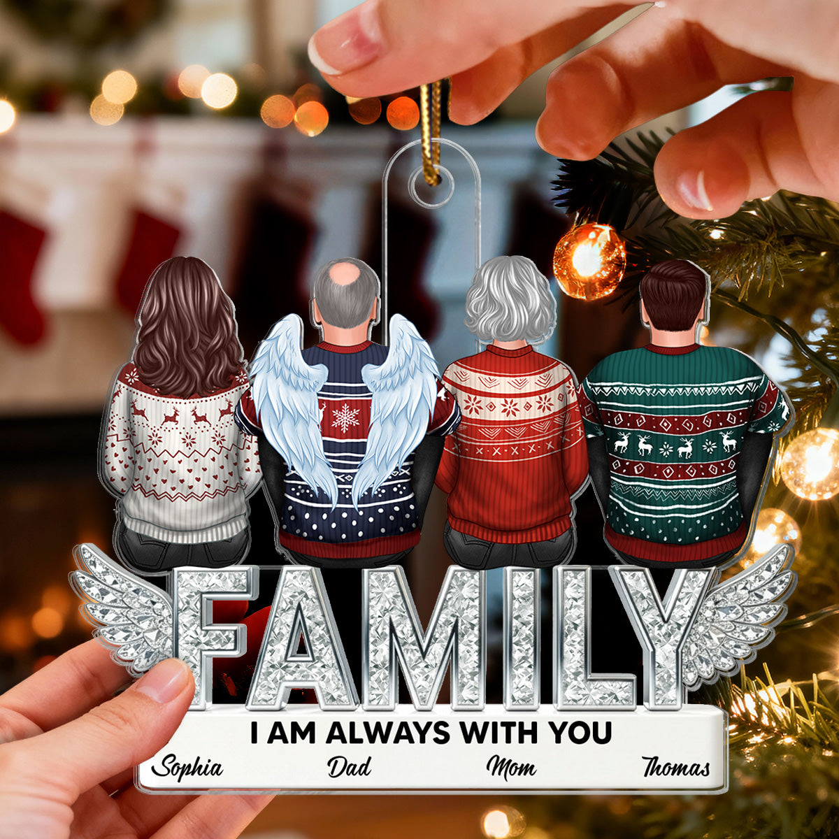 3D Shining Effect Family Always With You Memorial - Personalized Acrylic Ornament - Heartwarming Memorial, Sympathy, Remembrance Gift