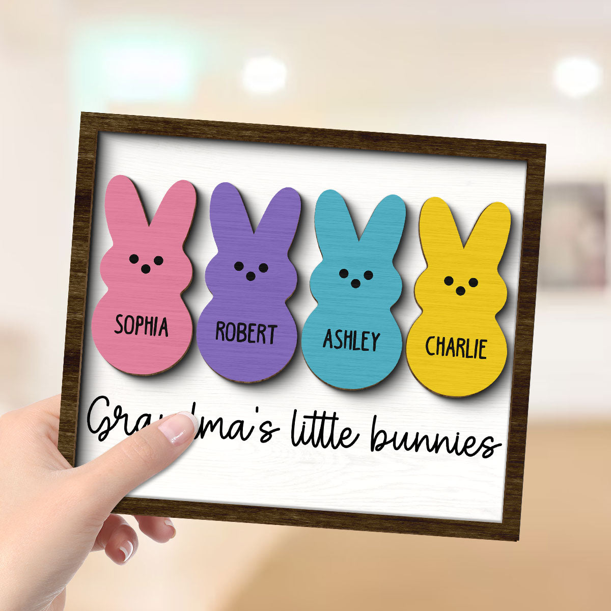 Grandma Mom Little Bunnies Personalized 2-Layer Wooden Plaque