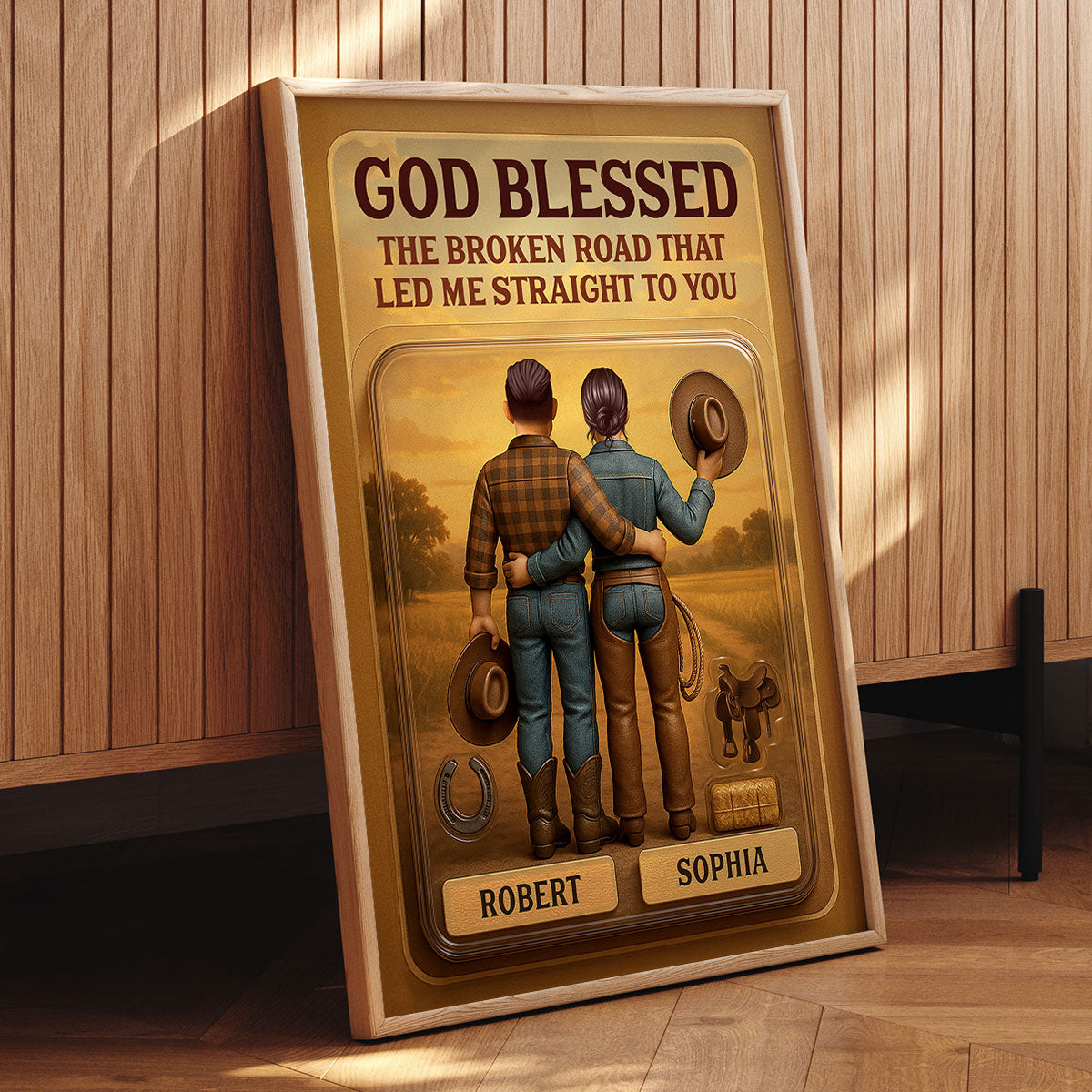 God Blessed The Broken Road 3D Effect Custom Figure Country Vibe Couple Personalized Poster