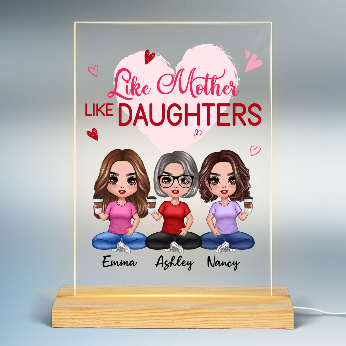 Heart Like Mother Like Daughter Doll Women Sitting Personalized Rectangle LED Night Light