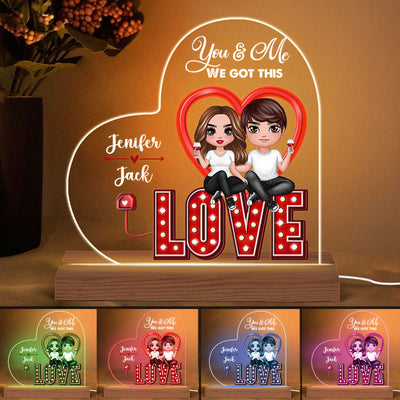 Doll Couple Sitting On LOVE Personalized Custom Shape LED - Gift For Him Gift For Her