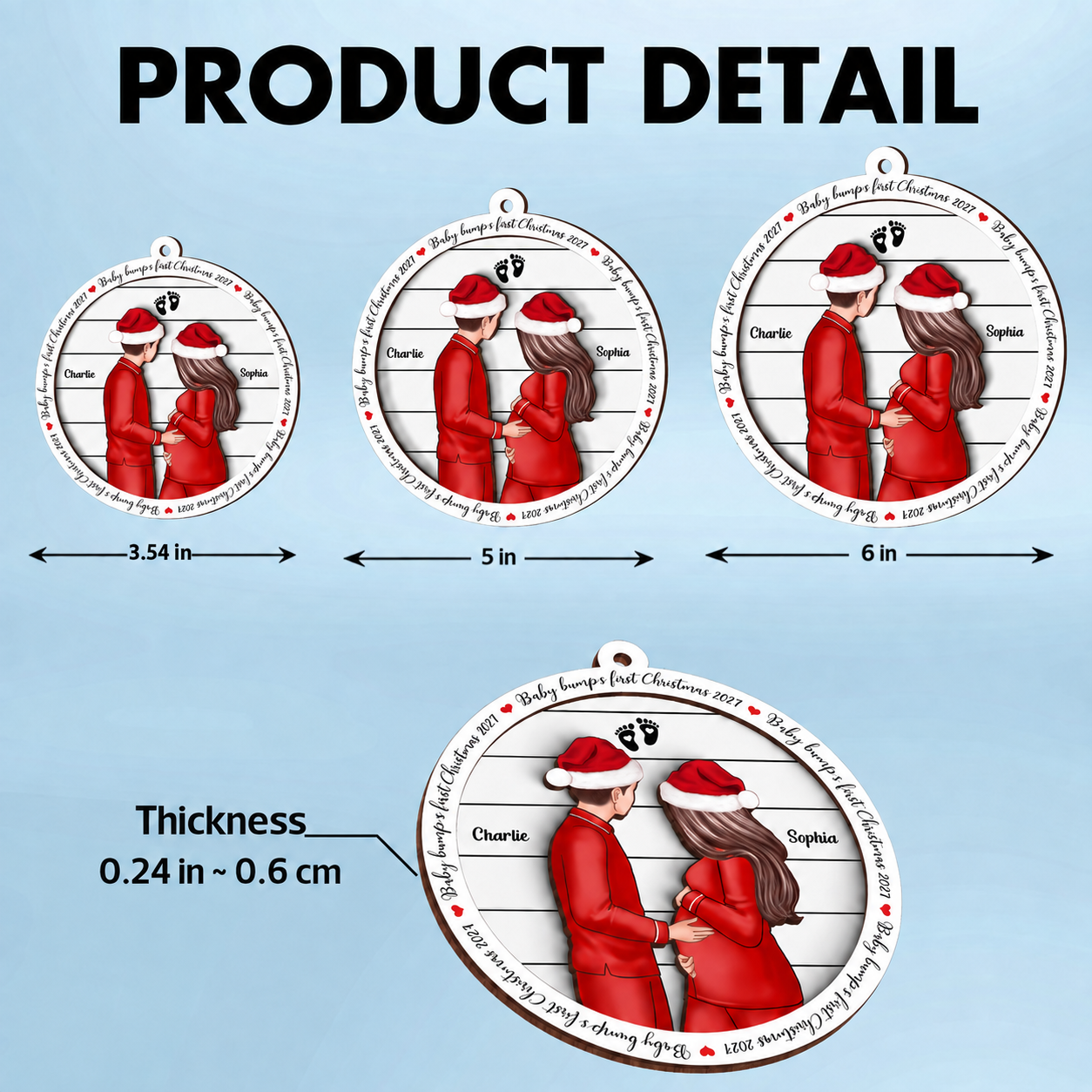 Baby Bump's First Christmas, Growing Family, Personalized Pregnancy 2-Layer Wooden Ornament