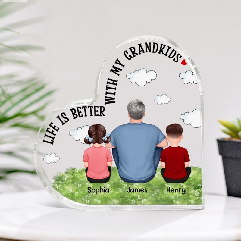 Life Is Better With Grandkids Personalized Acrylic Heart Plaque