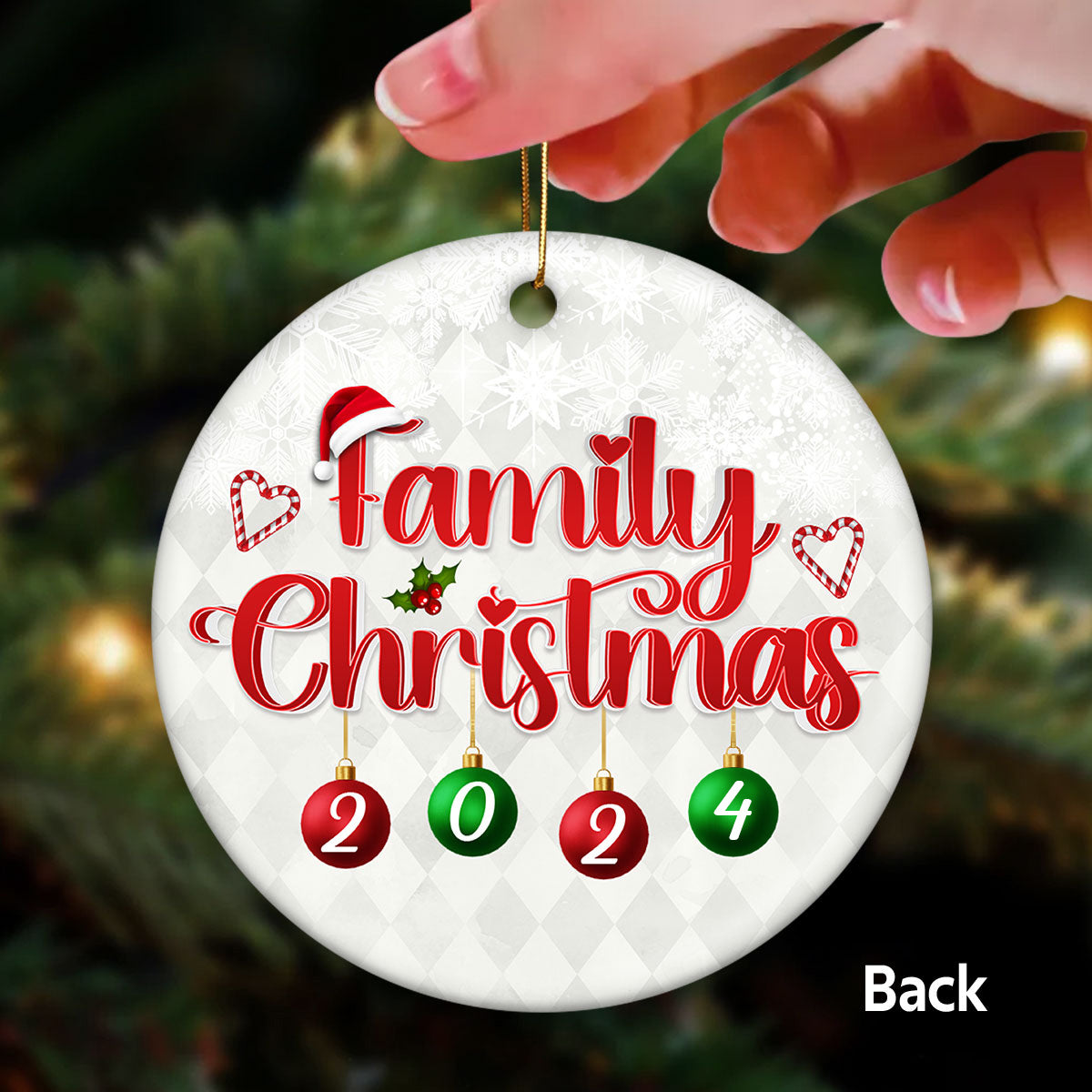 Family Christmas Sitting Crossed Legs Personalized Double Sided Circle Ornament