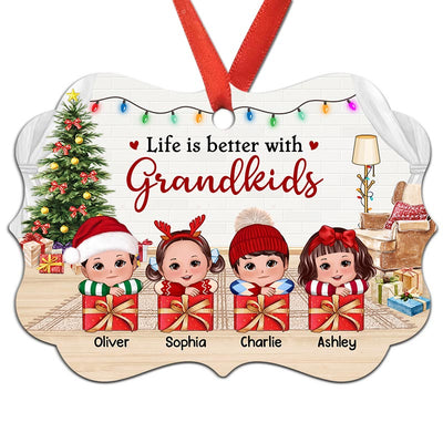 Better With Grandkids Cute Kids Laying Head On Arms Personalized Christmas Ornament