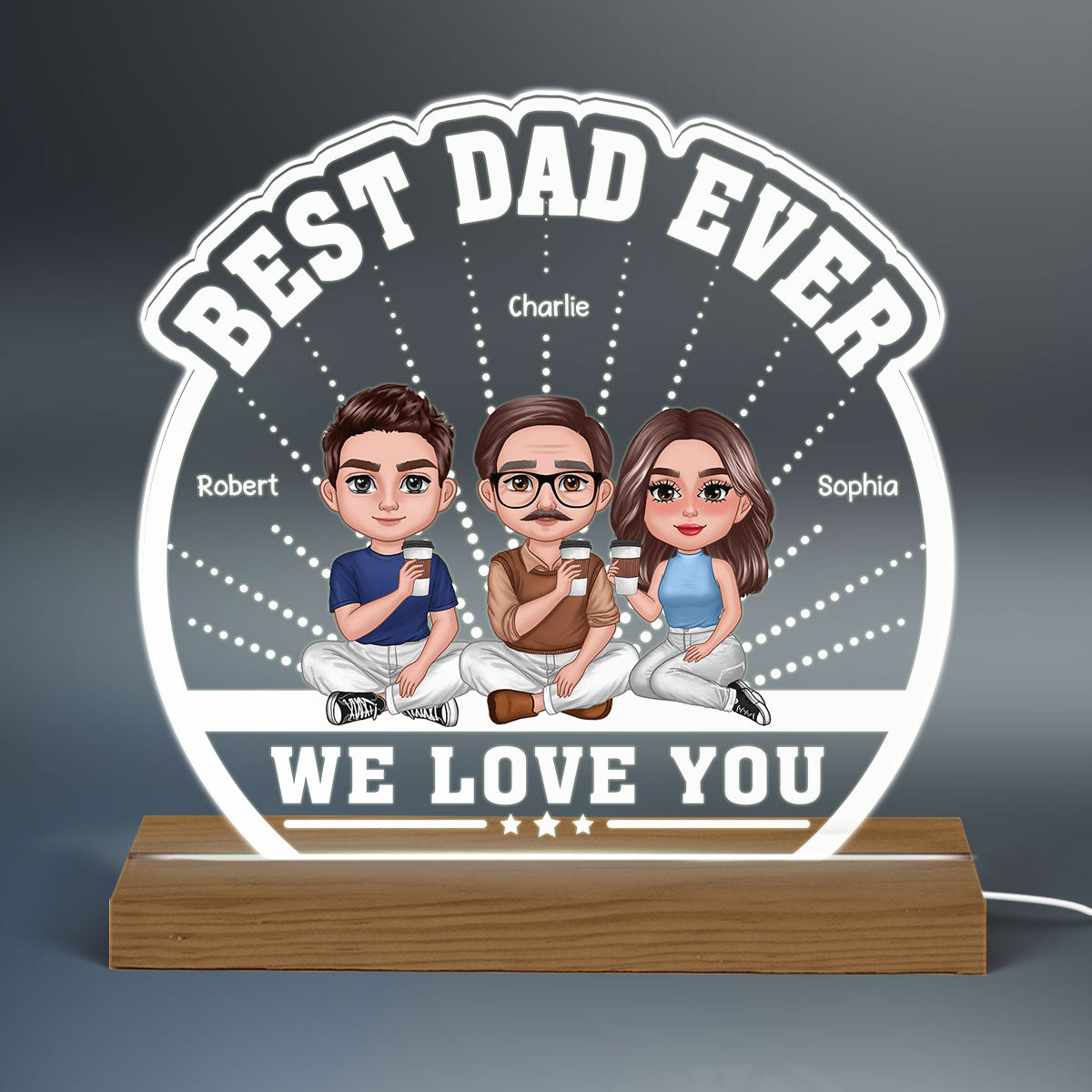 Best Dad Ever Dad Doll Man & Children Personalized Custom Shaped Acrylic Plaque With Warm LED Night Light