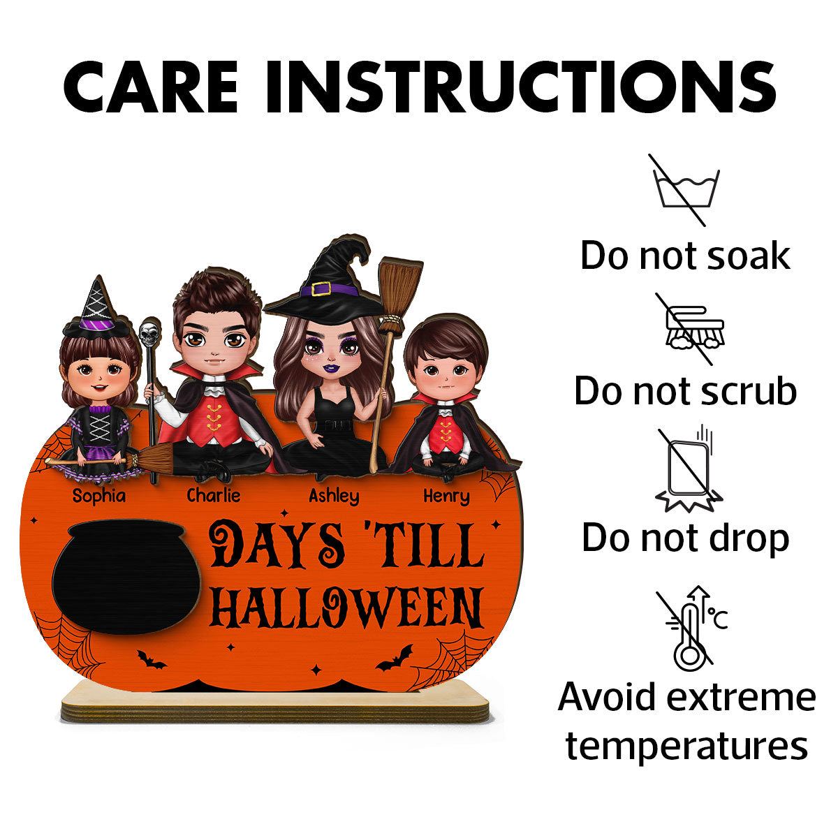 Family Halloween Countdown Unique Home Decor Personalized 2-Layer Standing Wooden Plaque