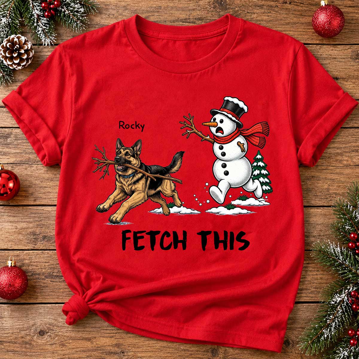 Dog Steal Snowman Hand Running Upload Pet Photo - Personalized Shirt - Funny Christmas Gift For Dog Lovers