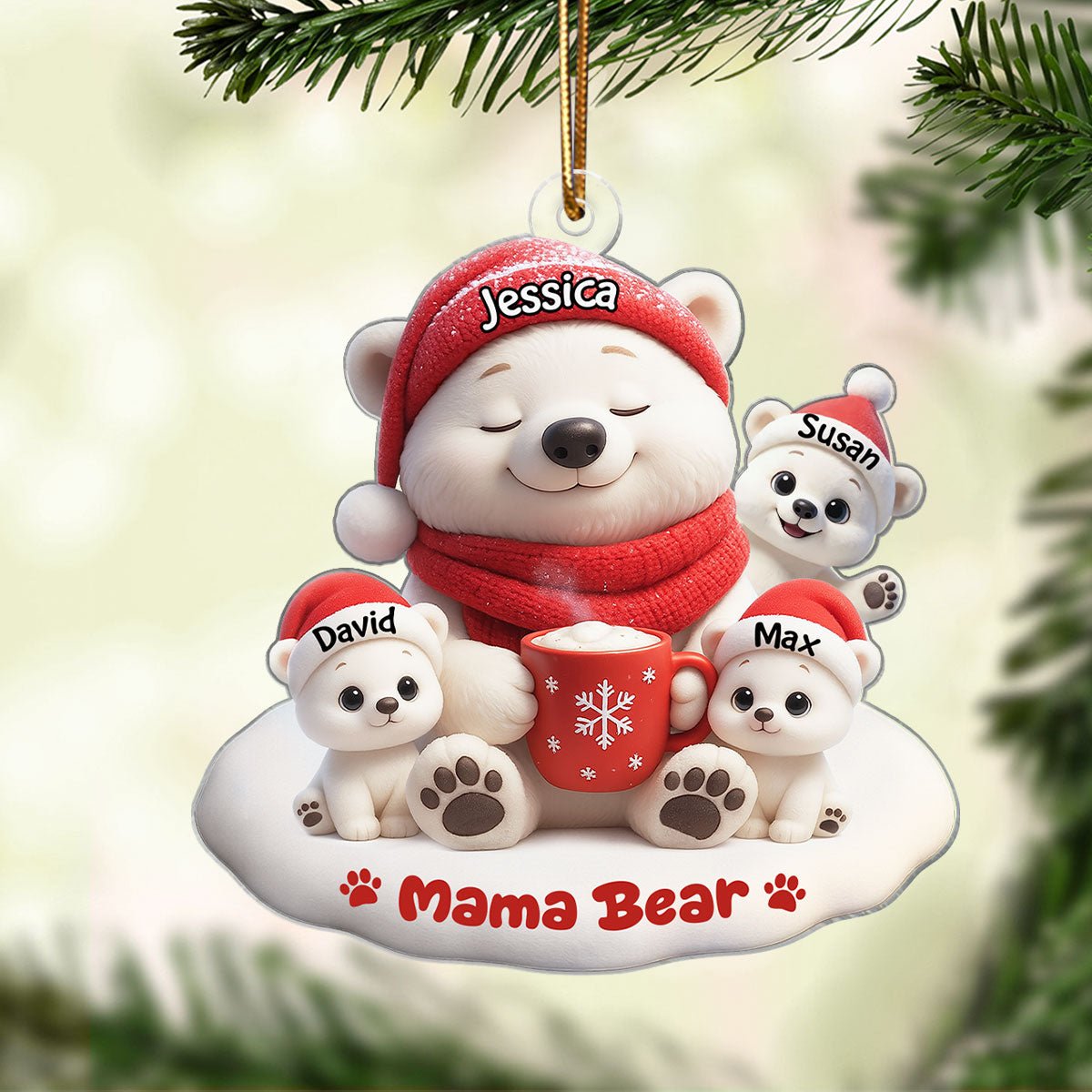 Mama Bear Grandma Bear Personalized Acrylic Ornament, Christmas Gift for Mom, Grandma, Custom with Kids' Names