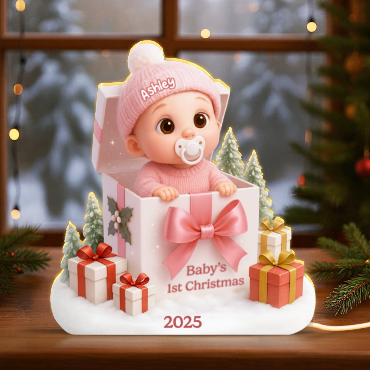 Baby's 1st Christmas Gift Box - Personalized Light Box - Christmas Keepsake for Baby, Newborn, Nursery Lamp