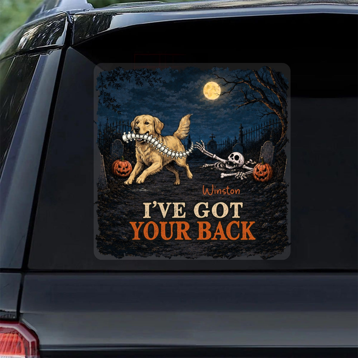 I've Got Your Back Dog Stealing Backbone Custom Photo - Personalized Car Decal - Funny Halloween Car Decor For Dog Lovers