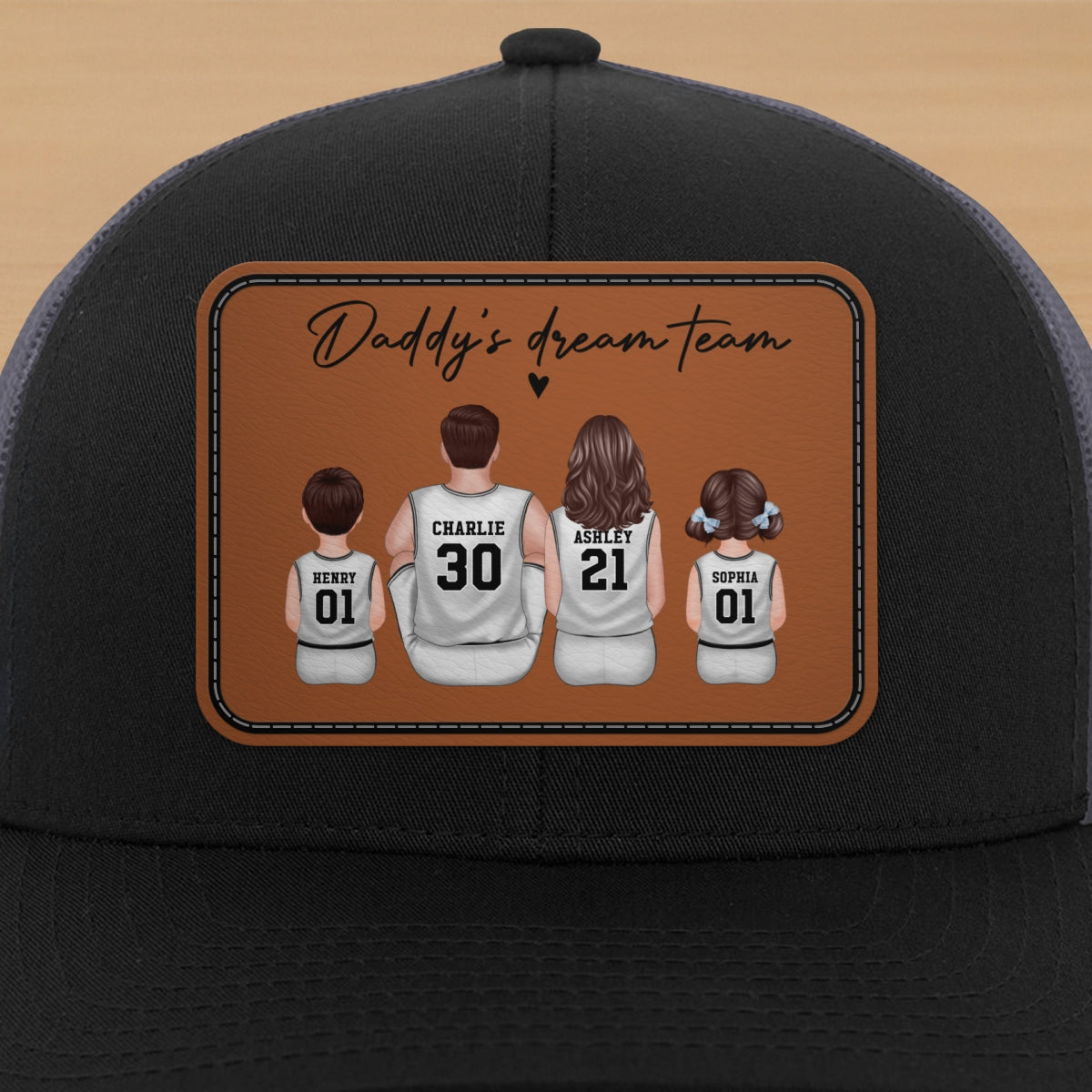 Basketball Daddy's Dream Team Personalized Trucker Hat, Snapback Leather Patch Hat, Father's Day Gift for Basketball Dads