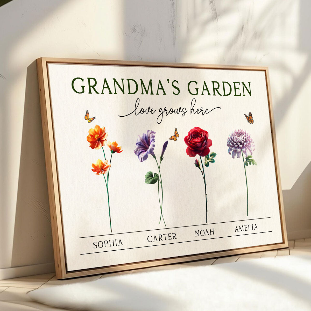 Grandma's Garden 3D Effect Birth Month Flower Personalized Poster, Gift For Grandma