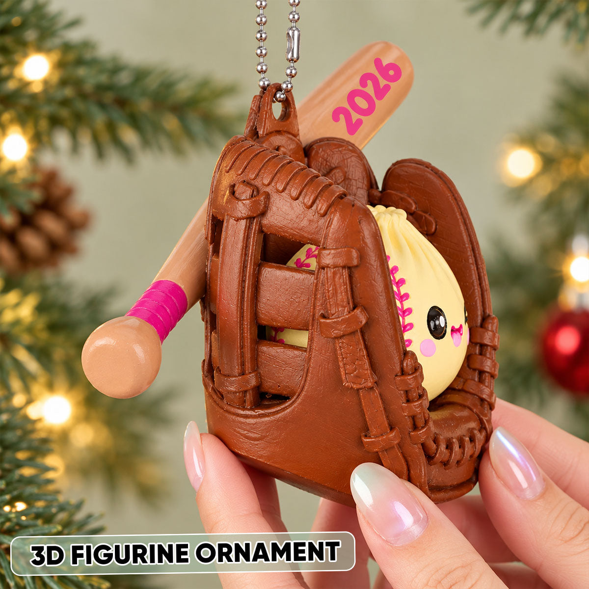 Custom Baseball Softball Cute Dumpling - Personalized 3D Baseball Figurine Ornament - Christmas Gift for Daughter, Son, Grandkids