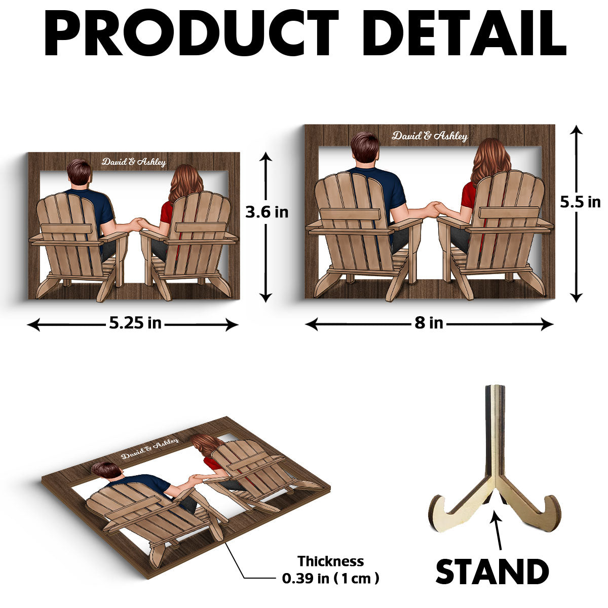 Back View Couple Sitting Beach Frame Personalized 2-Layer Wooden Plaque