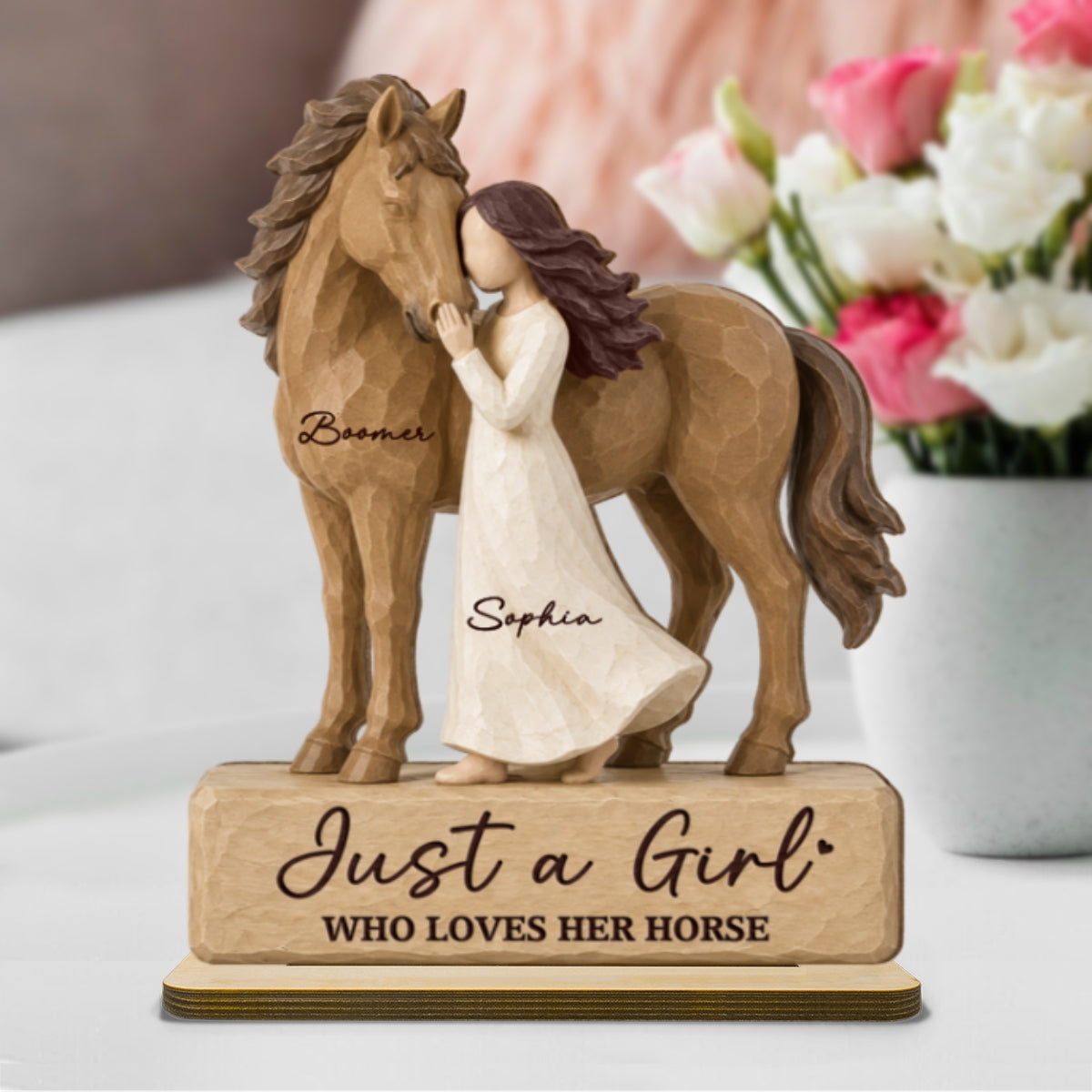 Girl Standing With Horse 2D Flat - Personalized 2-Layered Wooden Plaque - Keepsake Gift For Horse Lover
