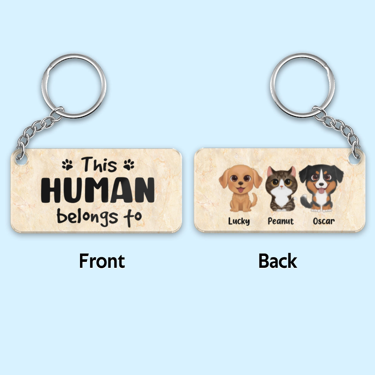 This Human Belongs To Watercolor Cute Dogs Cats Personalized Acrylic Keychain
