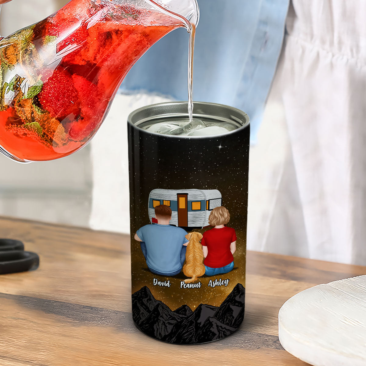 Couple And Dogs Camping Multi-Use Tumbler - Personalized 4 In 1 Can Cooler - Gift For Camping Lovers, Dog Mom, Dog Dad