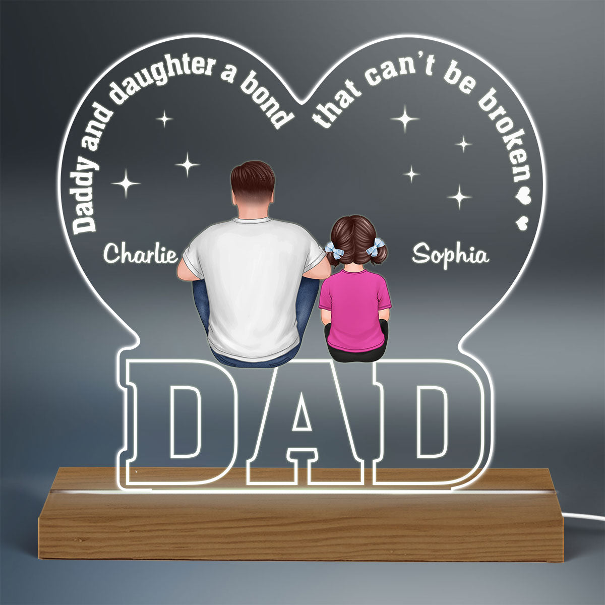 Dad And Daughters Sons Bond That Can‘t Be Broken Back View Man Kids Dog Cat Sitting Father‘s Day Gift Personalized Warm Custom Shape Acrylic Plaque LED Night Light