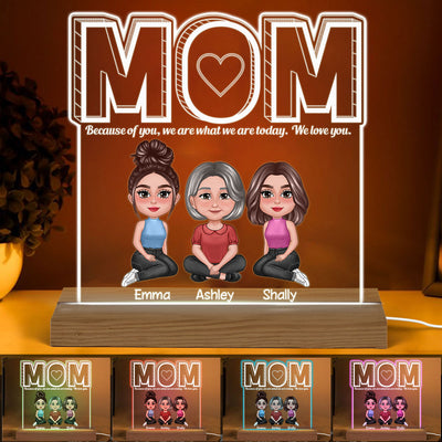 Mom We Love You Pretty Mom Daughter Personalized Custom Shaped Acrylic Plaque With LED Night Light