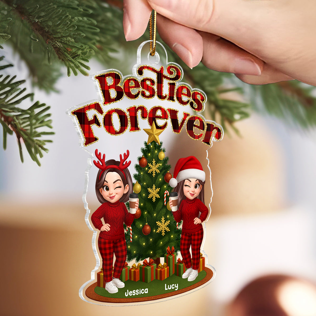 Christmas Pretty Besties Forever - Personalized Acrylic Ornament