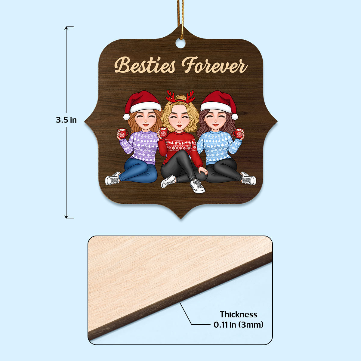 Besties Forever Unique Crossword Puzzle Art Christmas Gift For Best Friends Personalized Double Sided Wooden Ornament