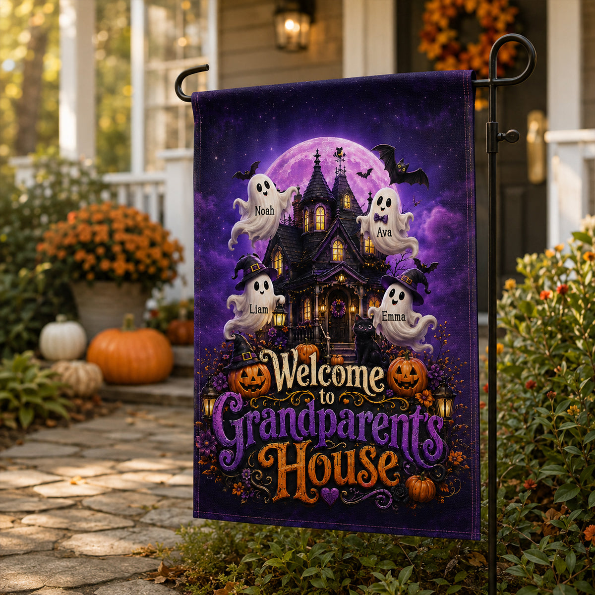 Welcome To Grandparent's House Boo Crew - Personalized Garden Flag - Halloween Decor Gift, Gift For Grandma Grandpa