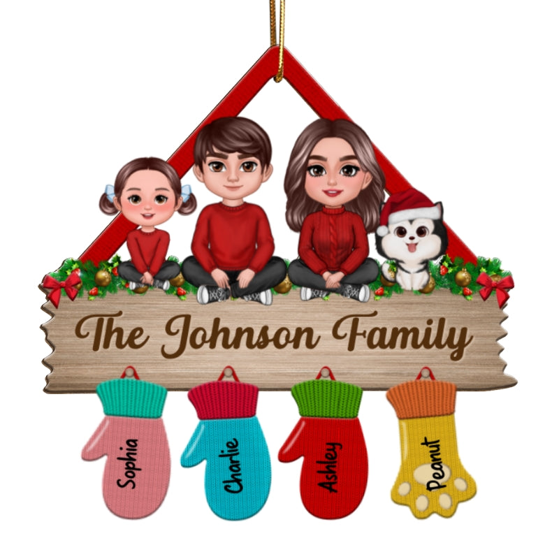 Happy Family Sitting Christmas Glove Personalized Wooden Ornament