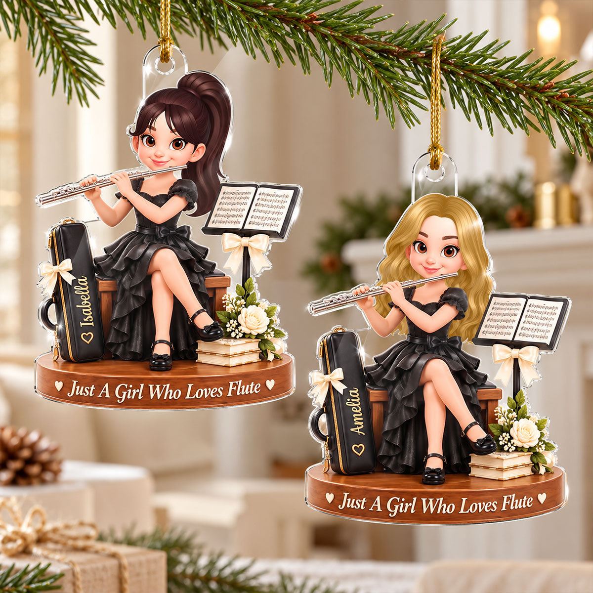 Just a Girl Who Loves Flute - Personalized Acrylic Ornament - Christmas Gift for Daughter, Granddaughter