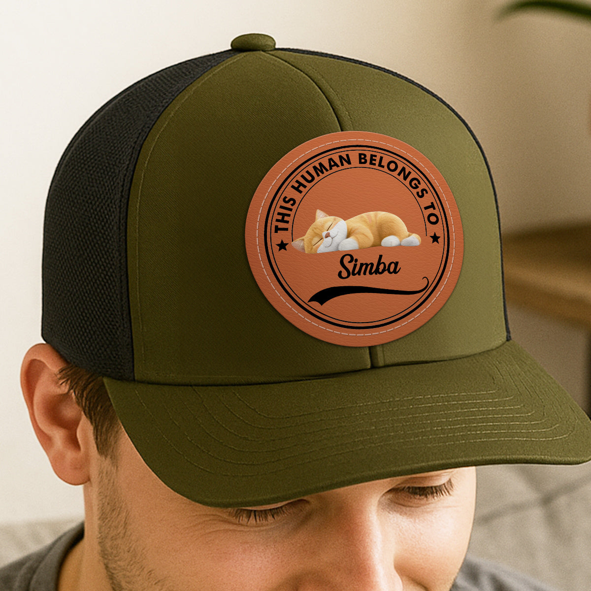 This Human Belongs To Cute Sleeping Cats Personalized Leather Patch Hat, Father's Day gift
