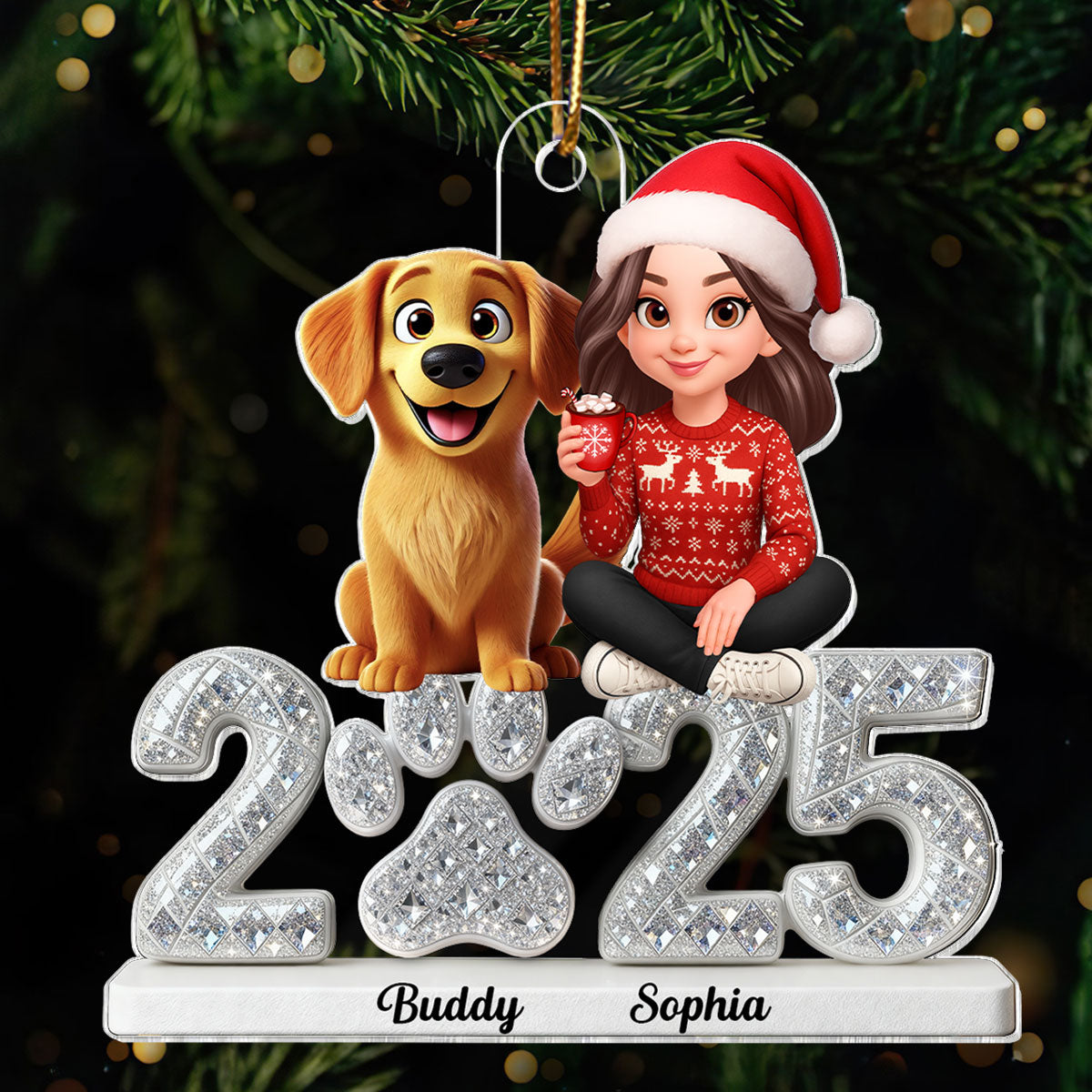 3D Shining Effect Christmas Dog Mom - Personalized Acrylic Ornament - Gift For Dog Lovers