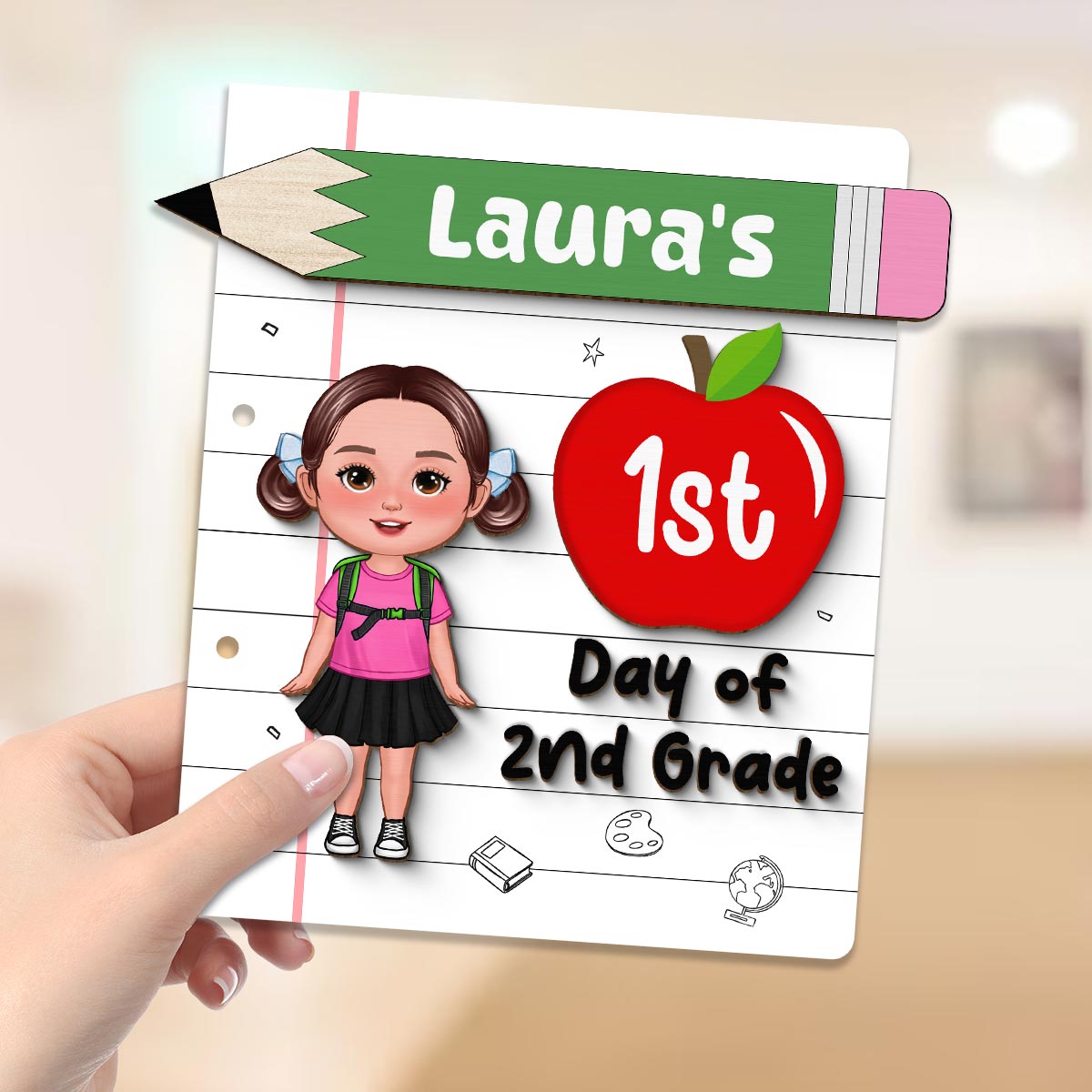 Back To School Sign Cute Doll Kid Personalized 2-Layer Wooden Plaque