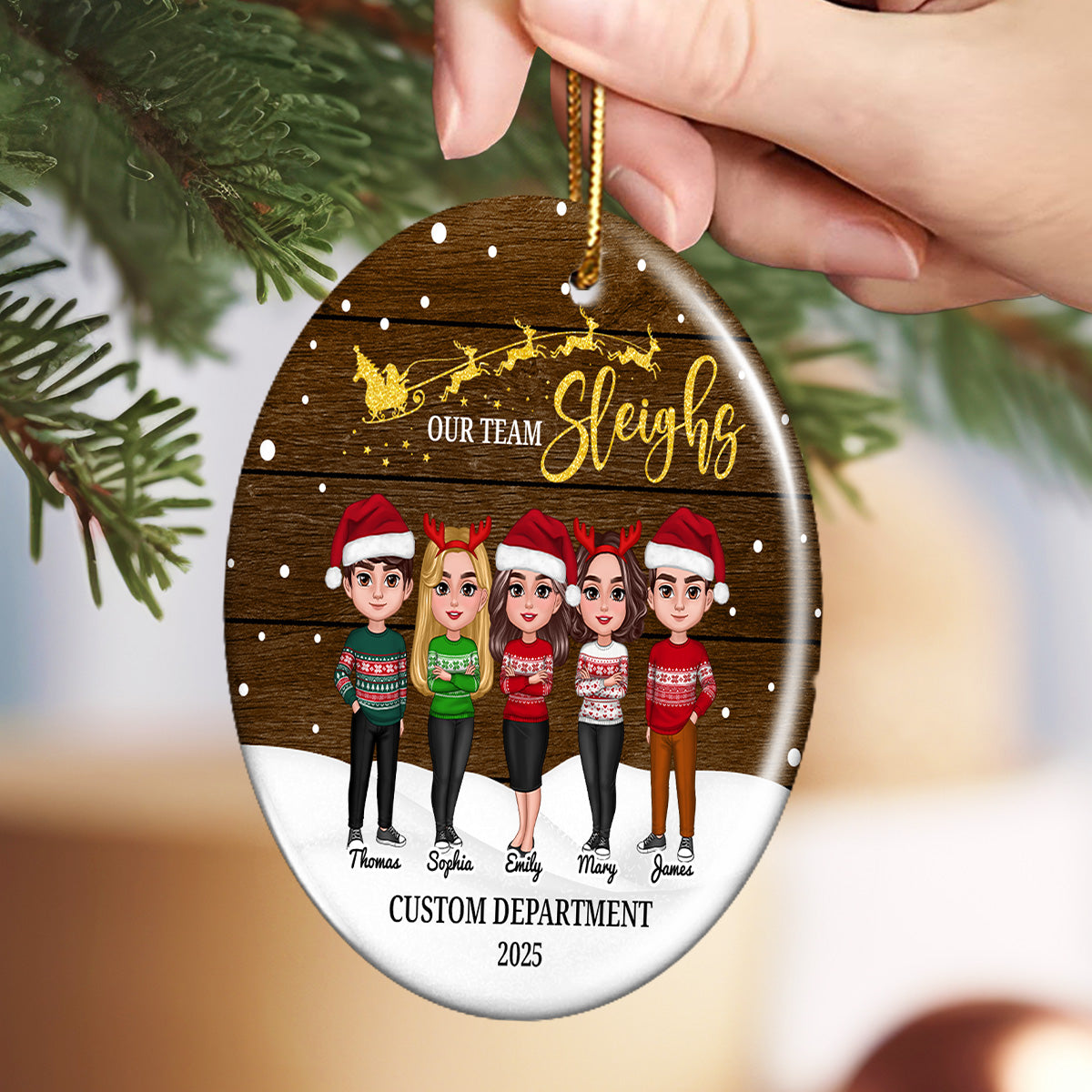 Snowy Our Team Sleighs Best Team Ever - Personalized Ceramic Ornament, Company Christmas Gift For Staff, For Employees