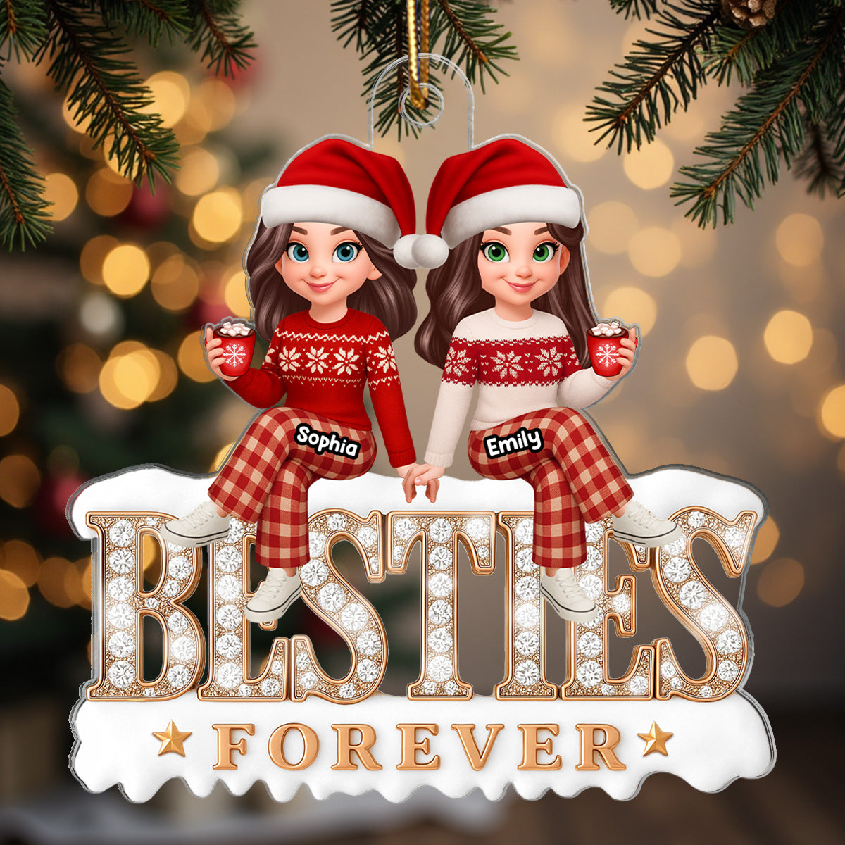 [BUY 1 GET 1 FREE] 3D Shining Effect Besties Forever - Personalized Acrylic Ornament - Gift For Best Friends