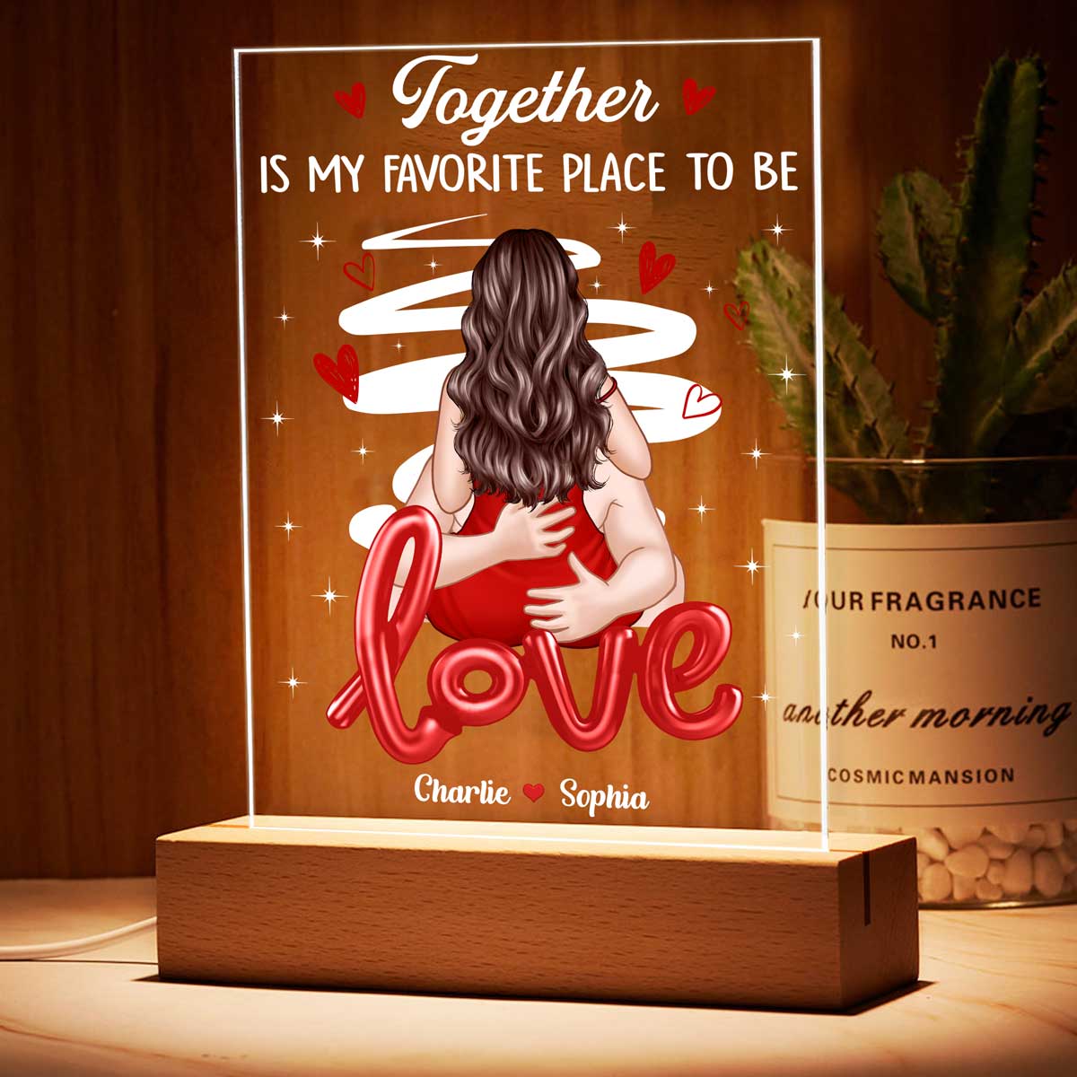 Couple Kiss Passionate Love Gift For Him For Her Personalized Acrylic Plaque Rectangle LED Night Light