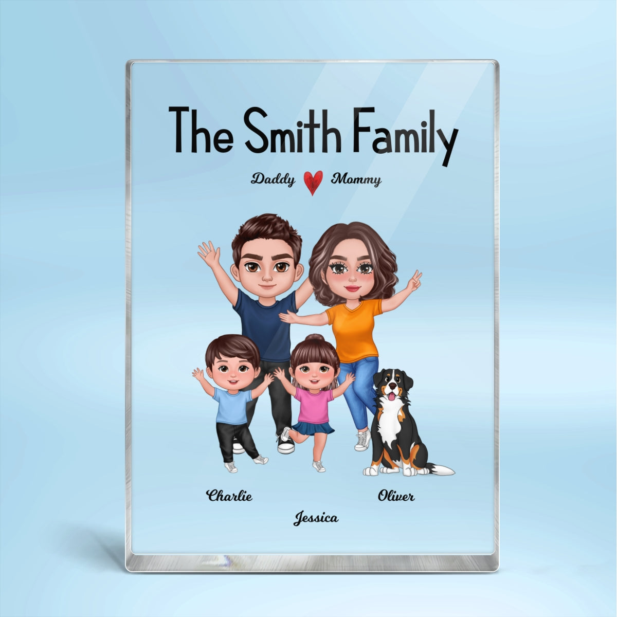 Happy Doll Pretty Whole Family Couple Kids Dogs Cats Personalized Vertical Rectangle Acrylic Block Plaque
