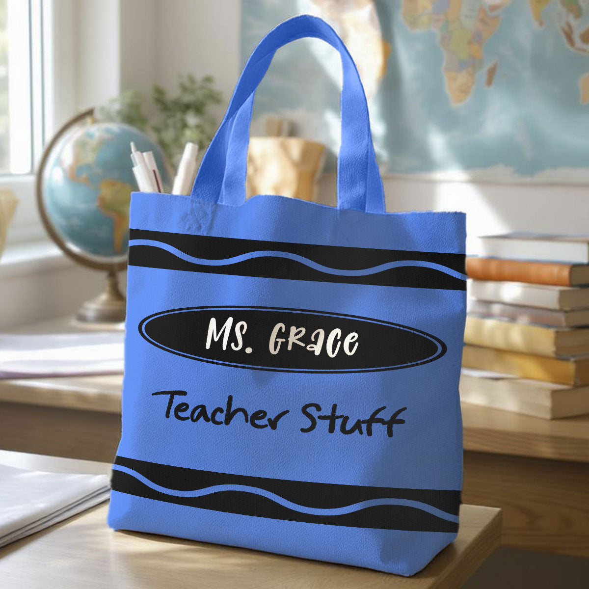 Teacher Crayon Personalized Tote Bag, Back To School Gift For Teacher