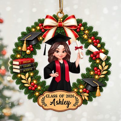 Class of 2026 Graduate Girl Boy Wreath - Personalized Acrylic Ornament - Graduation Gift For Him Her Grandkids