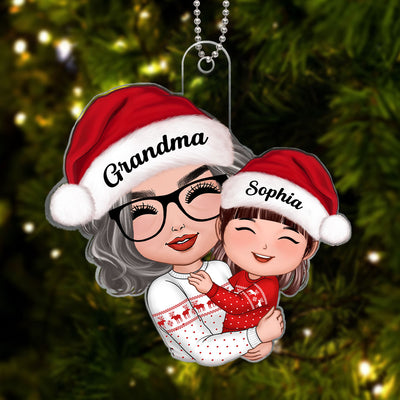 Doll Grandma Mom Hugging Kid Christmas Gift For Granddaughter Grandson Personalized Circle Ornament