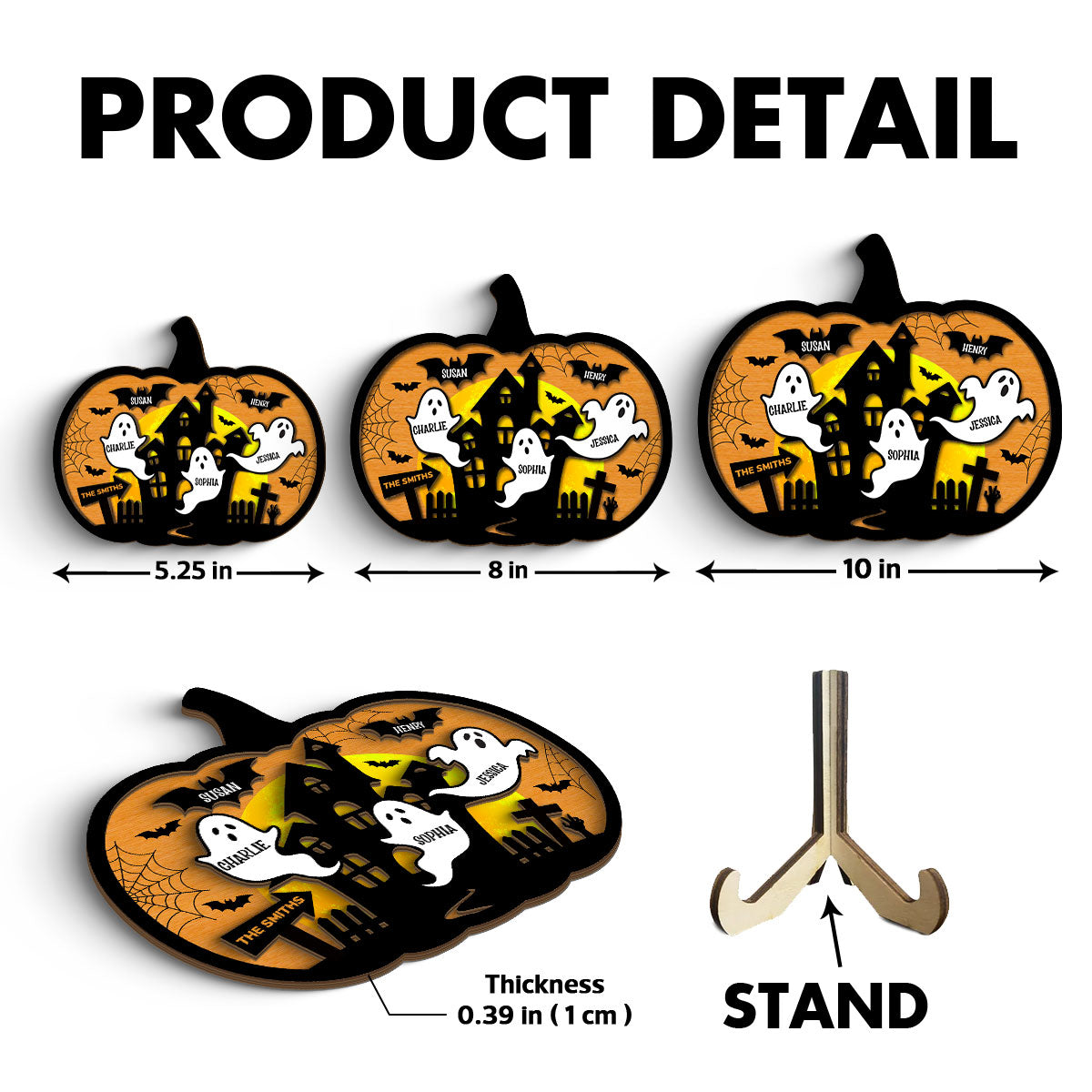 Halloween Boo Family Pumpkin Shaped Personalized 2 Layer Wooden Plaque