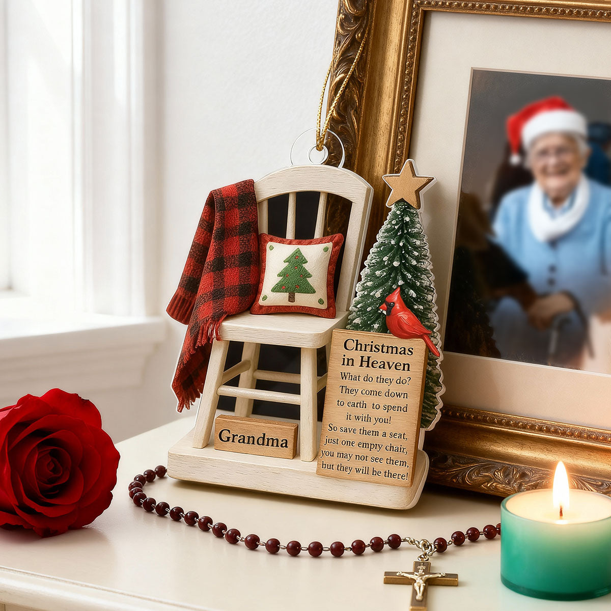 Christmas In Heaven Save A Seat - Personalized Acrylic Ornament - Christmas Memorial Keepsake For Family